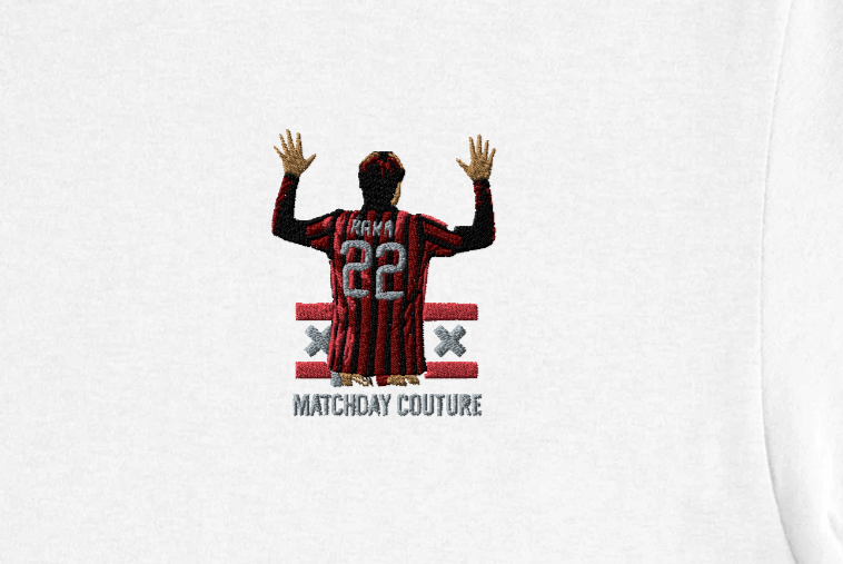 White t-shirt with a graphic design on a white background kaka' Milan