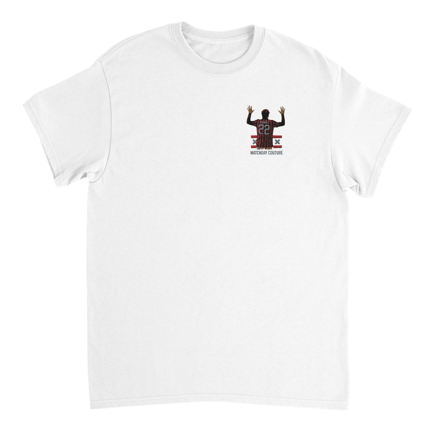 White t-shirt with a graphic design on a white background kaka' Milan